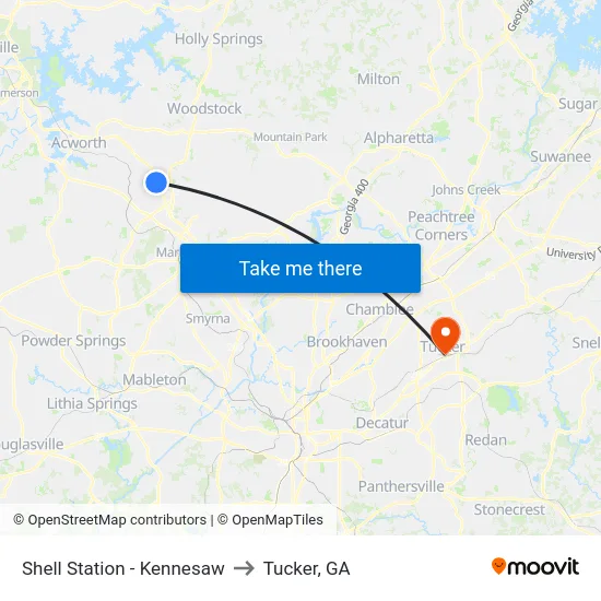 Shell Station - Kennesaw to Tucker, GA map