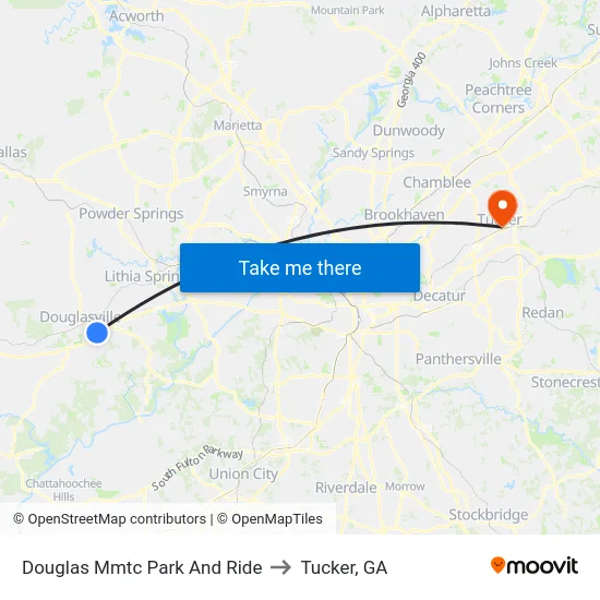 Douglas Mmtc Park And Ride to Tucker, GA map