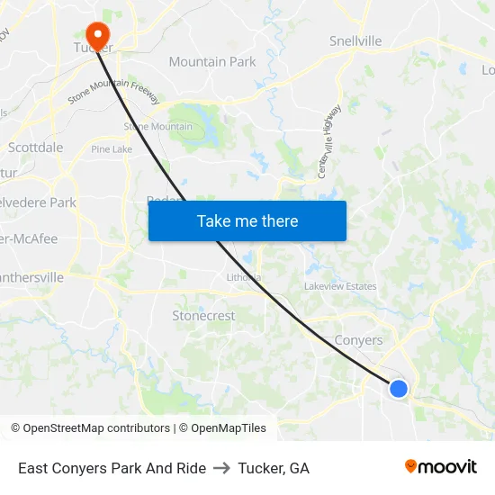 East Conyers Park And Ride to Tucker, GA map