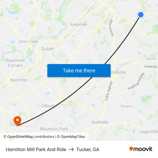 Hamilton Mill Park And Ride to Tucker, GA map