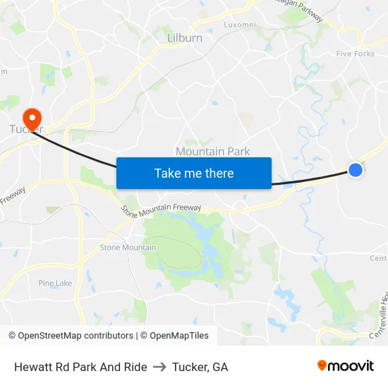 Hewatt Rd Park And Ride to Tucker, GA map