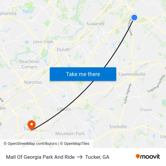 Mall Of Georgia Park And Ride to Tucker, GA map