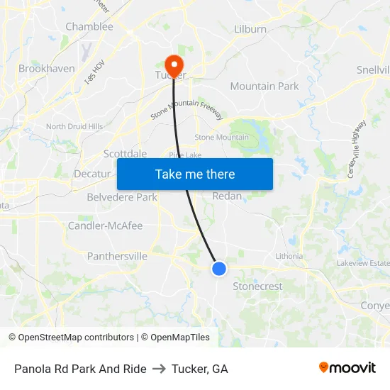 Panola Rd Park And Ride to Tucker, GA map