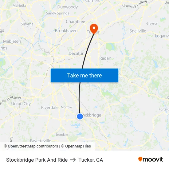 Stockbridge Park And Ride to Tucker, GA map