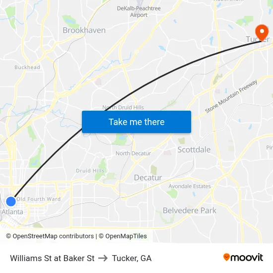 Williams St at Baker St to Tucker, GA map