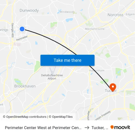 Perimeter Center West at Perimeter Center Pkwy to Tucker, GA map