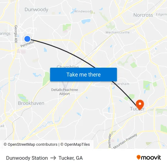 Dunwoody Station to Tucker, GA map