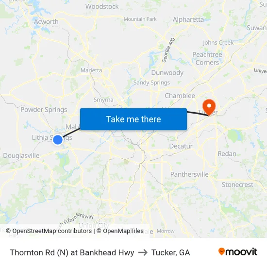 Thornton Rd (N) at Bankhead Hwy to Tucker, GA map