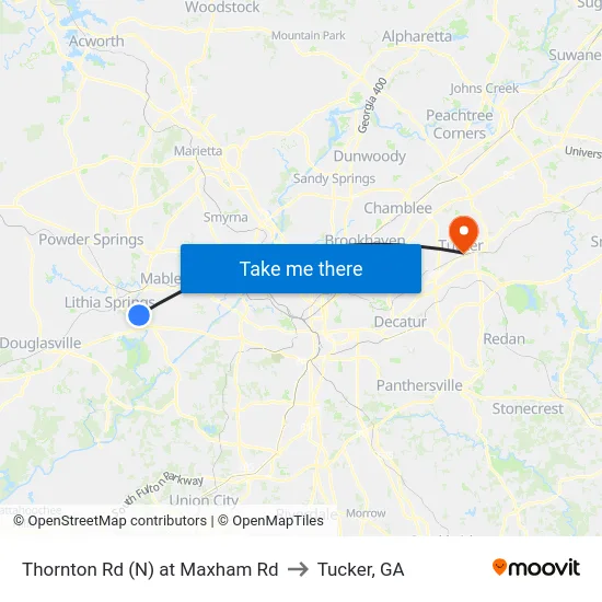Thornton Rd (N) at Maxham Rd to Tucker, GA map