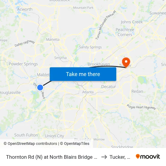 Thornton Rd (N) at North Blairs Bridge Rd to Tucker, GA map