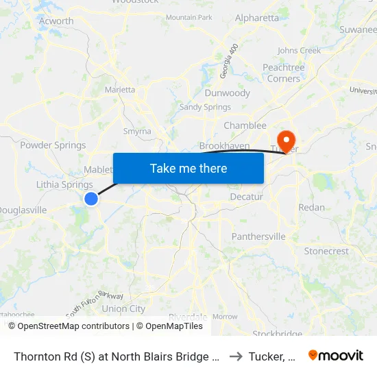 Thornton Rd (S) at North Blairs Bridge Rd to Tucker, GA map