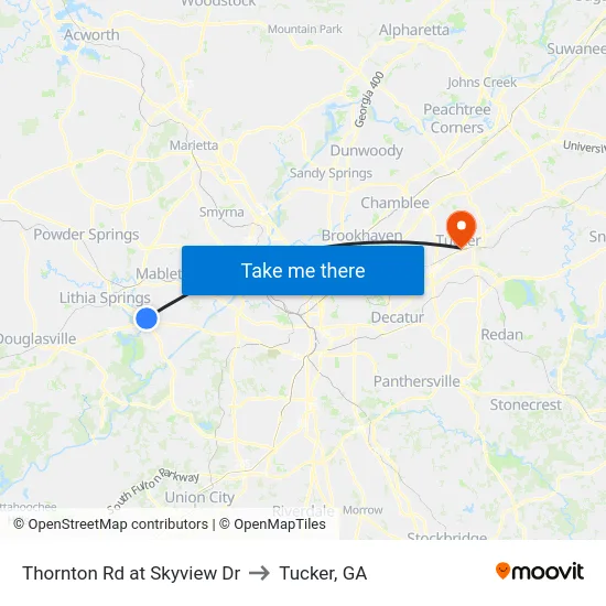 Thornton Rd at Skyview Dr to Tucker, GA map