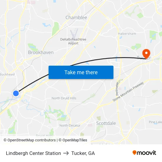 Lindbergh Center Station to Tucker, GA map