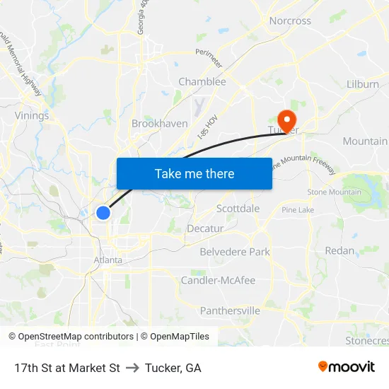 17th St at Market St to Tucker, GA map