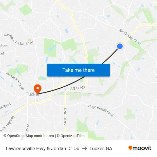 Lawrenceville Hwy & Jordan Dr Ob to Tucker, GA map