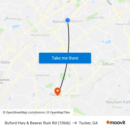 Buford Hwy & Beaver Ruin Rd (10bib) to Tucker, GA map