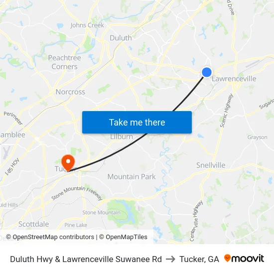 Duluth Hwy & Lawrenceville Suwanee Rd to Tucker, GA map