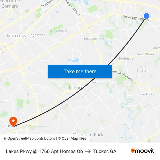 Lakes Pkwy @ 1760 Apt Homes Ob to Tucker, GA map