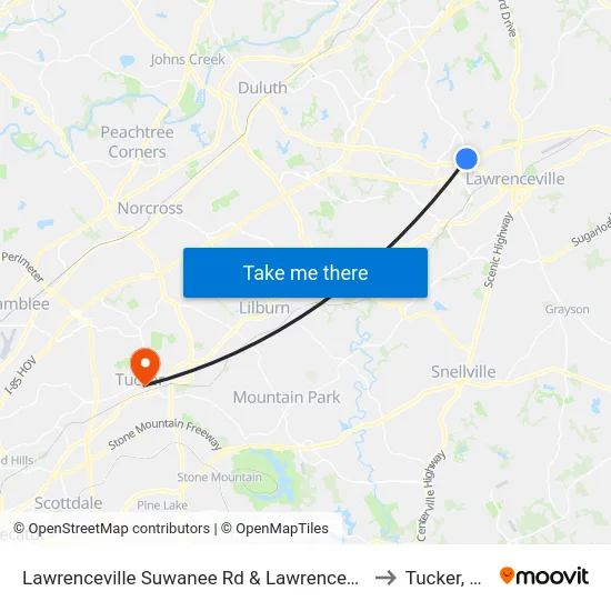 Lawrenceville Suwanee Rd & Lawrenceville to Tucker, GA map