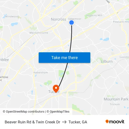 Beaver Ruin Rd & Twin Creek Dr to Tucker, GA map