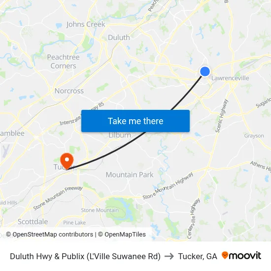 Duluth Hwy & Publix (L'Ville Suwanee Rd) to Tucker, GA map