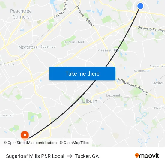 Sugarloaf Mills P&R Local to Tucker, GA map