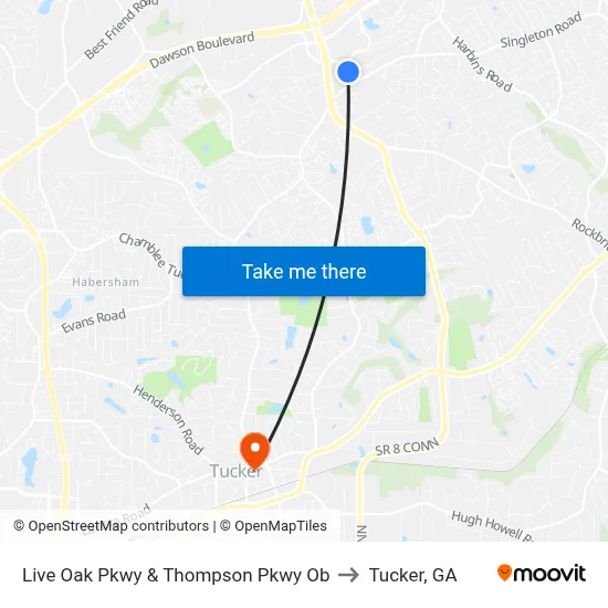 Live Oak Pkwy & Thompson Pkwy Ob to Tucker, GA map