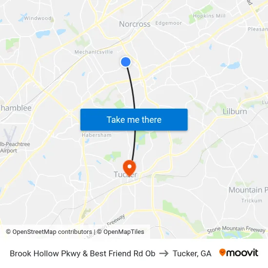 Brook Hollow Pkwy & Best Friend Rd Ob to Tucker, GA map