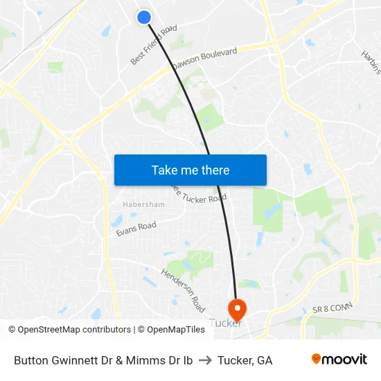 Button Gwinnett Dr & Mimms Dr Ib to Tucker, GA map
