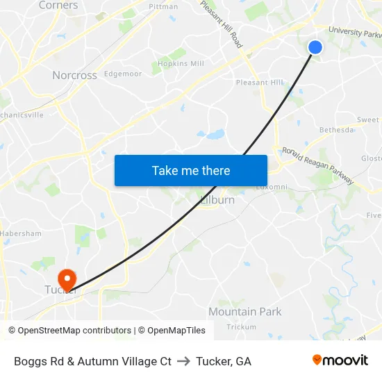 Boggs Rd & Autumn Village Ct to Tucker, GA map