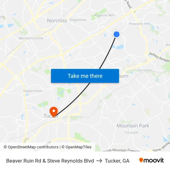 Beaver Ruin Rd & Steve Reynolds Blvd to Tucker, GA map