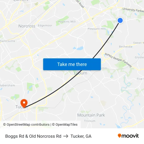 Boggs Rd & Old Norcross Rd to Tucker, GA map