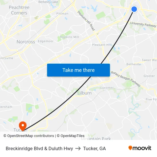 Breckinridge Blvd & Duluth Hwy to Tucker, GA map