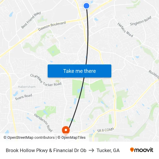 Brook Hollow Pkwy & Financial Dr Ob to Tucker, GA map