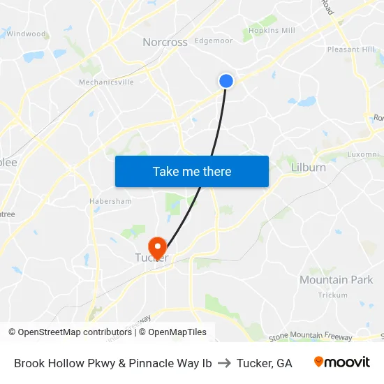 Brook Hollow Pkwy & Pinnacle Way Ib to Tucker, GA map
