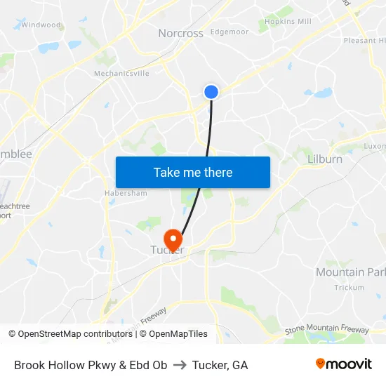 Brook Hollow Pkwy & Ebd Ob to Tucker, GA map