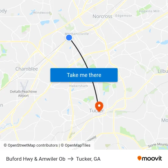 Buford Hwy & Amwiler Ob to Tucker, GA map