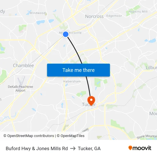 Buford Hwy & Jones Mills Rd to Tucker, GA map