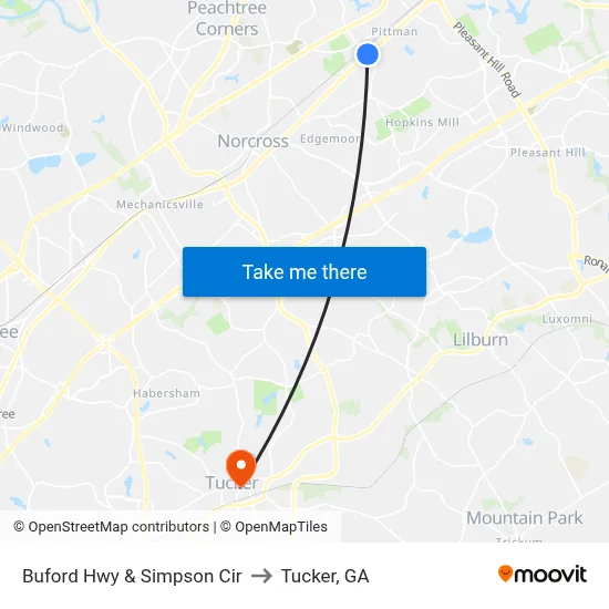 Buford Hwy & Simpson Cir to Tucker, GA map