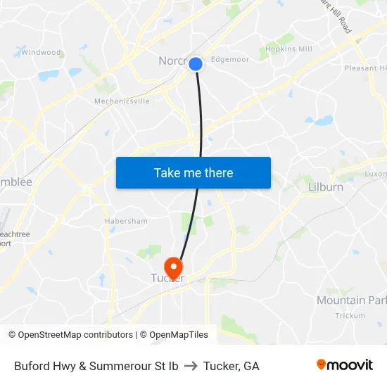 Buford Hwy & Summerour St Ib to Tucker, GA map