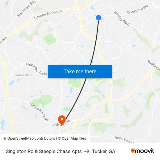 Singleton Rd & Steeple Chase Apts to Tucker, GA map