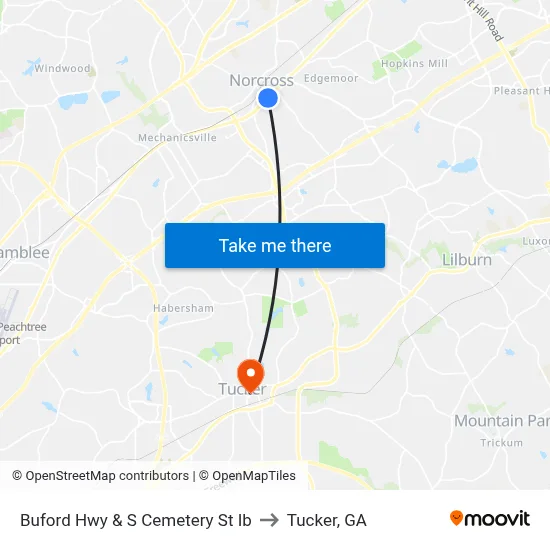 Buford Hwy & S Cemetery St Ib to Tucker, GA map