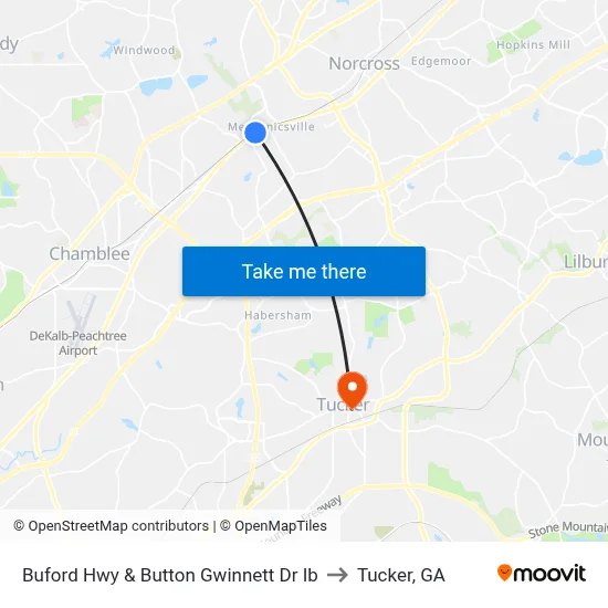 Buford Hwy & Button Gwinnett Dr Ib to Tucker, GA map