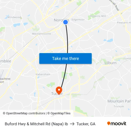 Buford Hwy & Mitchell Rd (Napa) Ib to Tucker, GA map