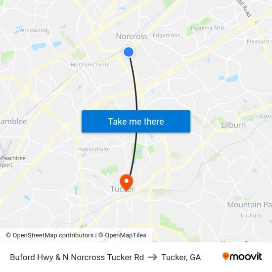 Buford Hwy & N Norcross Tucker Rd to Tucker, GA map