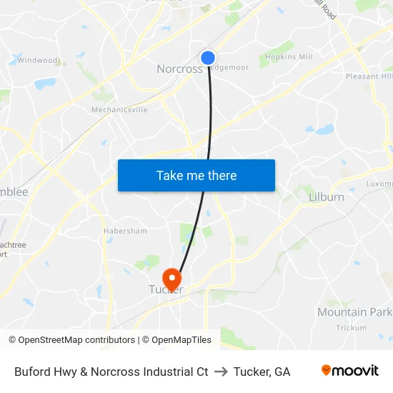 Buford Hwy & Norcross Industrial Ct to Tucker, GA map