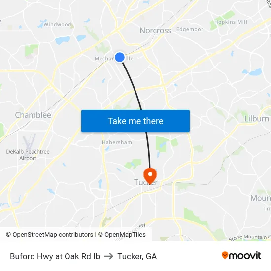 Buford Hwy at Oak Rd Ib to Tucker, GA map