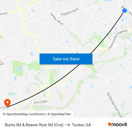 Burns Rd & Beaver Ruin Rd (Cvs) to Tucker, GA map