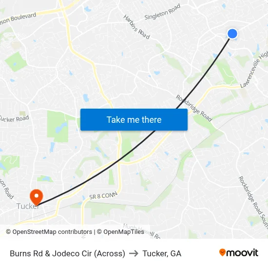 Burns Rd & Jodeco Cir (Across) to Tucker, GA map