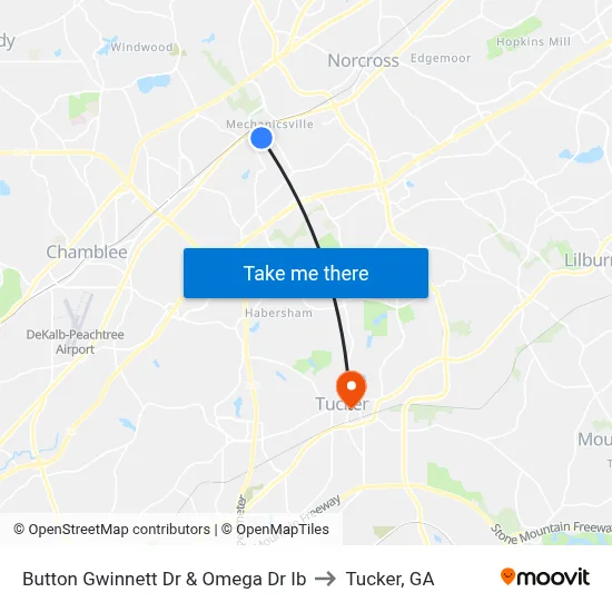 Button Gwinnett Dr & Omega Dr Ib to Tucker, GA map